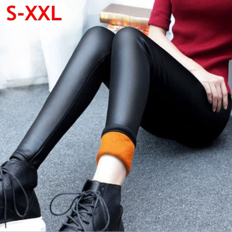 Winter  Velvet Faux Leather Legging