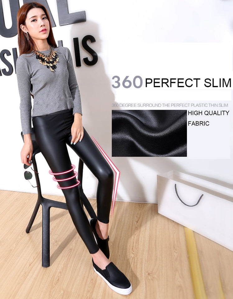 Faux Leather Leggings Navy Blue Sexy Women Leggins