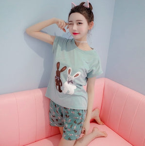 short pants + short sleeve tops pajamas sets