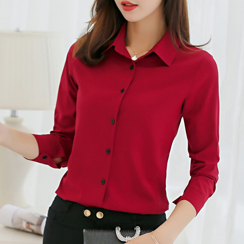 White Blouse Women Chiffon Office Career Shirts Tops