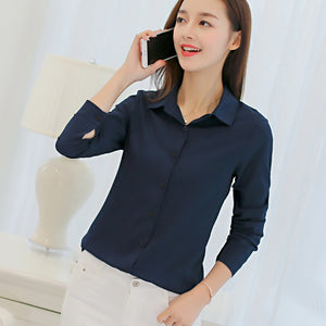 White Blouse Women Chiffon Office Career Shirts Tops