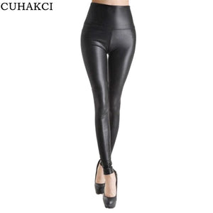 Women Hot Sexy Black Wet Look Faux Leather Leggings