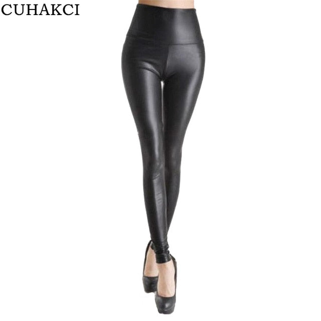 Women Hot Sexy Black Wet Look Faux Leather Leggings