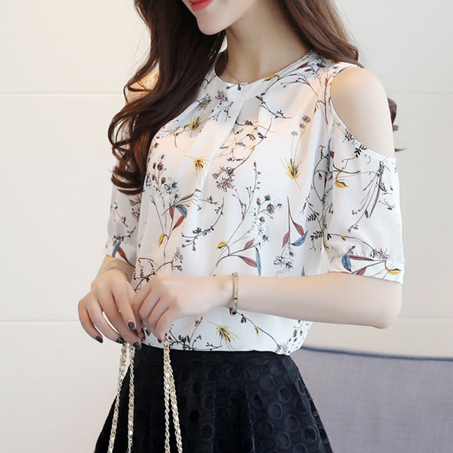 Chiffon Print Blusas Floral Shirt