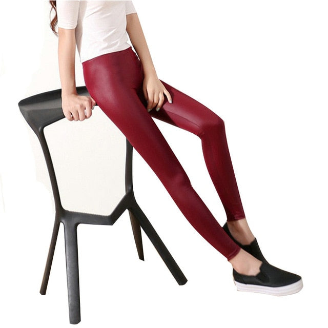 Faux Leather Leggings Navy Blue Sexy Women Leggins