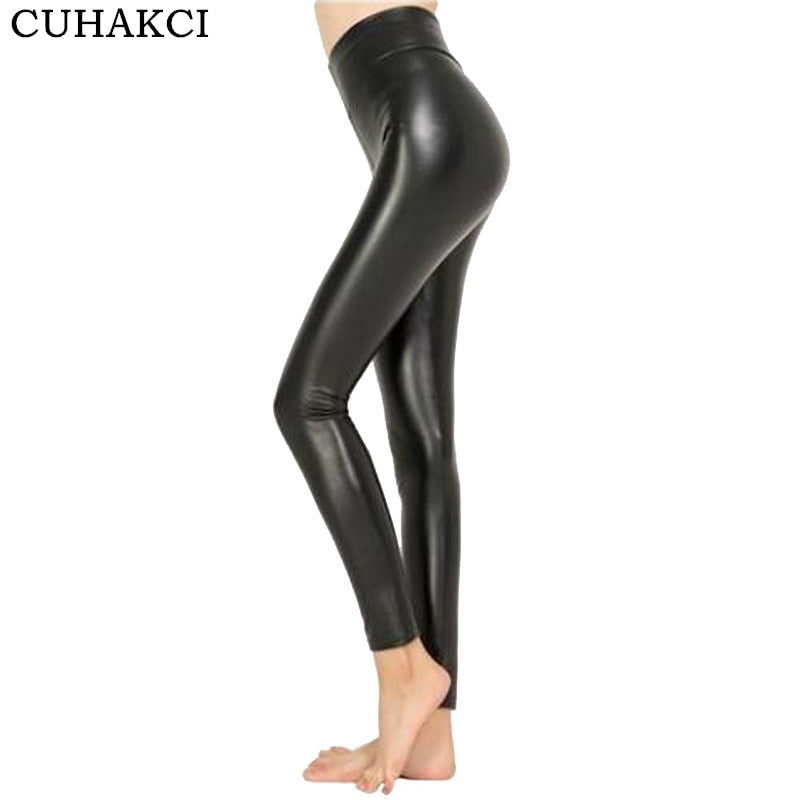 Women Hot Sexy Black Wet Look Faux Leather Leggings