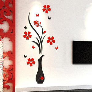 3D  Vase Flower Tree Wall Stickers