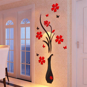 3D  Vase Flower Tree Wall Stickers