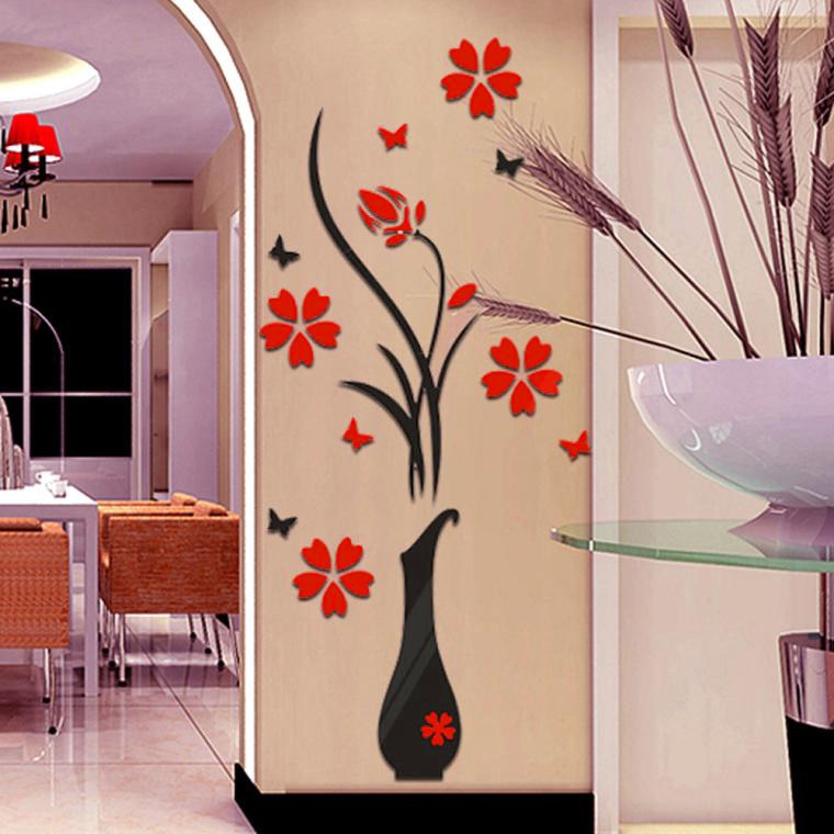 3D  Vase Flower Tree Wall Stickers