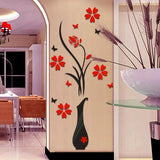 3D  Vase Flower Tree Wall Stickers