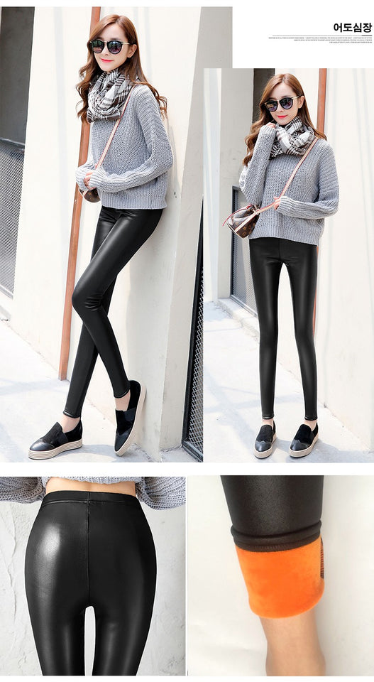 Winter  Velvet Faux Leather Legging