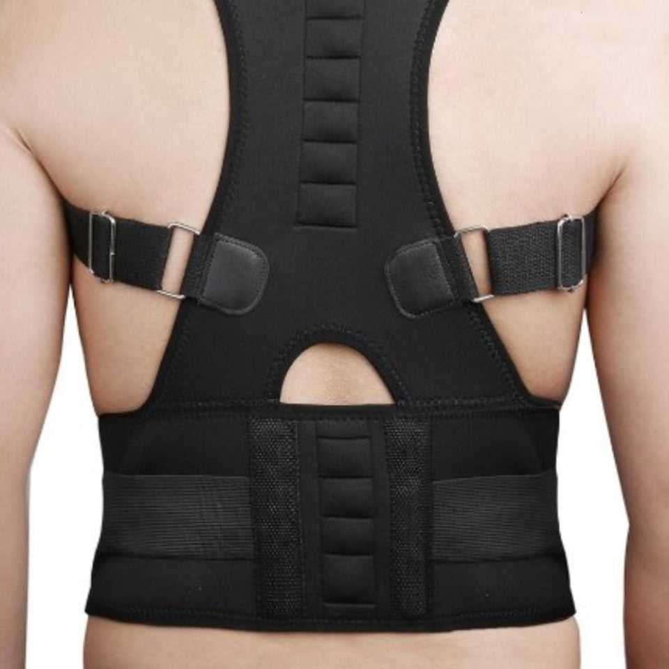 Black Neoprene Magnetic Posture Corrector Bad Back Lumbar Shoulder Support Back Pain Brace Band Belt Unisex Comfortable Wear